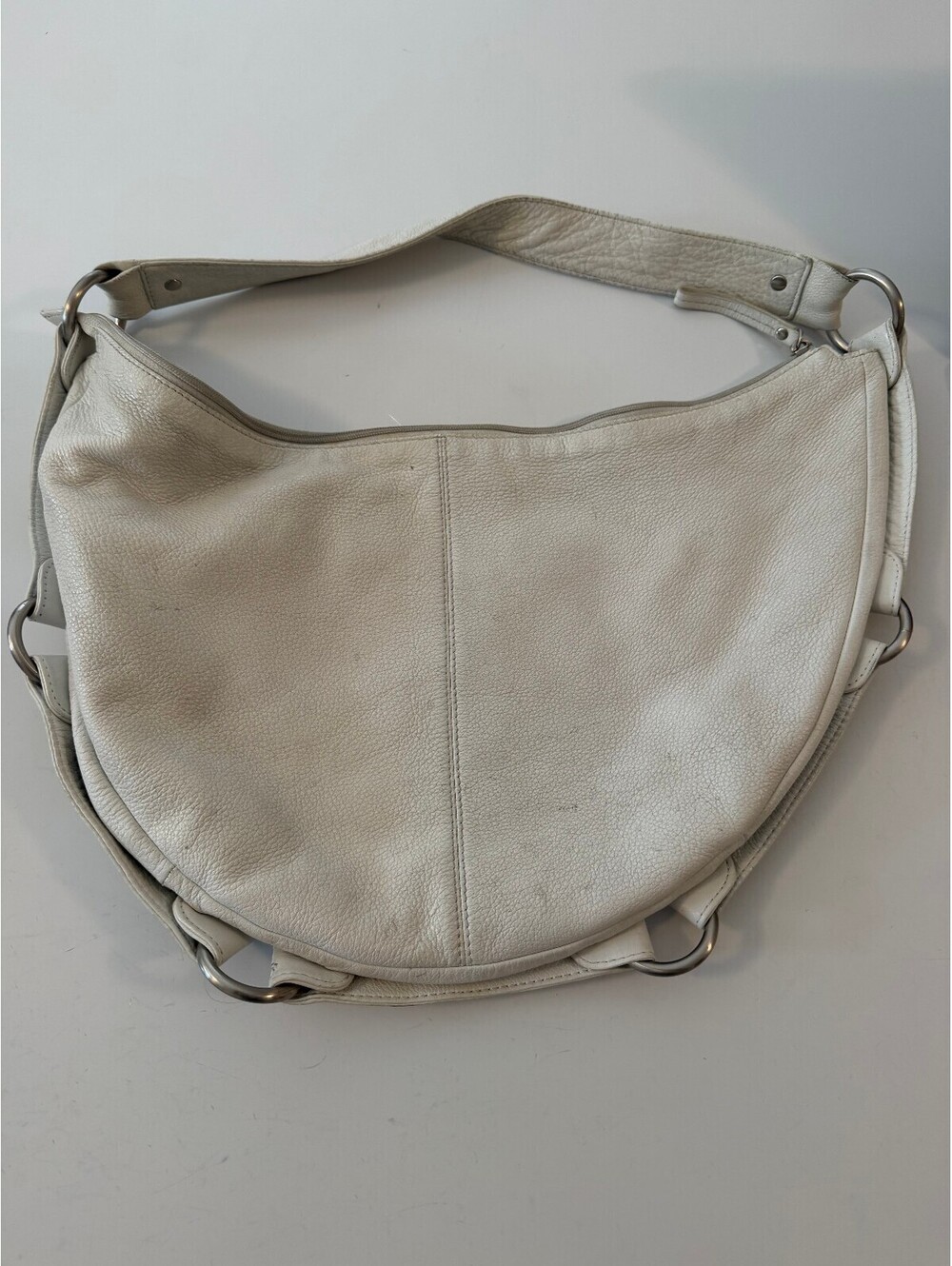 HOBO International Ivory Pebbled Leather Large Hobo Shoulder Bag Silver Hardware